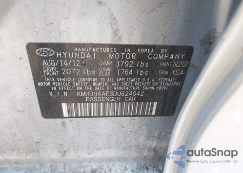 2013 Hyundai Elantra Gls z USA, uszkodzony, nr VIN KMHDH4AE3DU624042